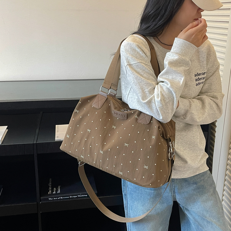 Travel Tote Lightweight Canvas Crossbody Bag with Cute Bow Pattern Versatile Handbag for Weekend Shopping detail 1