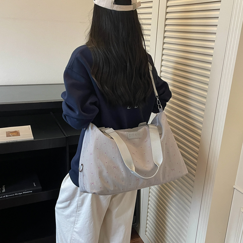 Travel Tote Lightweight Canvas Crossbody Bag with Cute Bow Pattern Versatile Handbag for Weekend Shopping detail 6