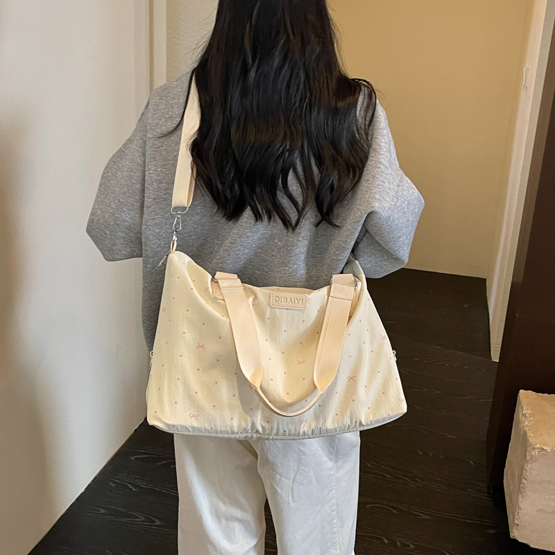 Travel Tote Lightweight Canvas Crossbody Bag with Cute Bow Pattern Versatile Handbag for Weekend Shopping detail 7