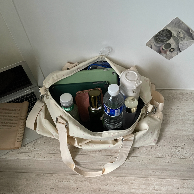 Travel Tote Lightweight Canvas Crossbody Bag with Cute Bow Pattern Versatile Handbag for Weekend Shopping detail 13