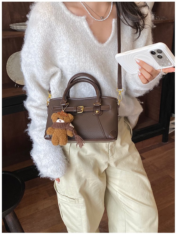 Women's PU Leather Belted Top Handle Crossbody Bag detail 30