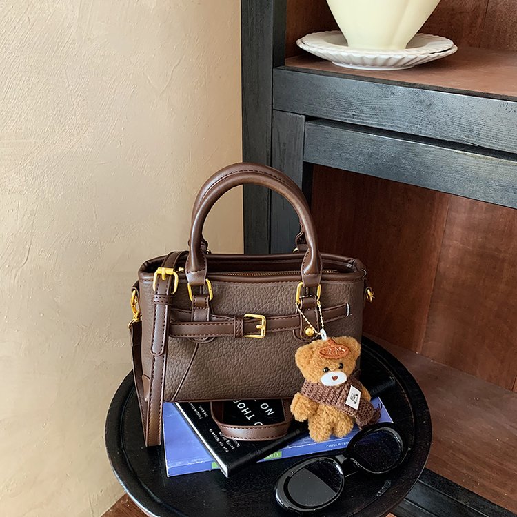 Women's PU Leather Belted Top Handle Crossbody Bag view 4