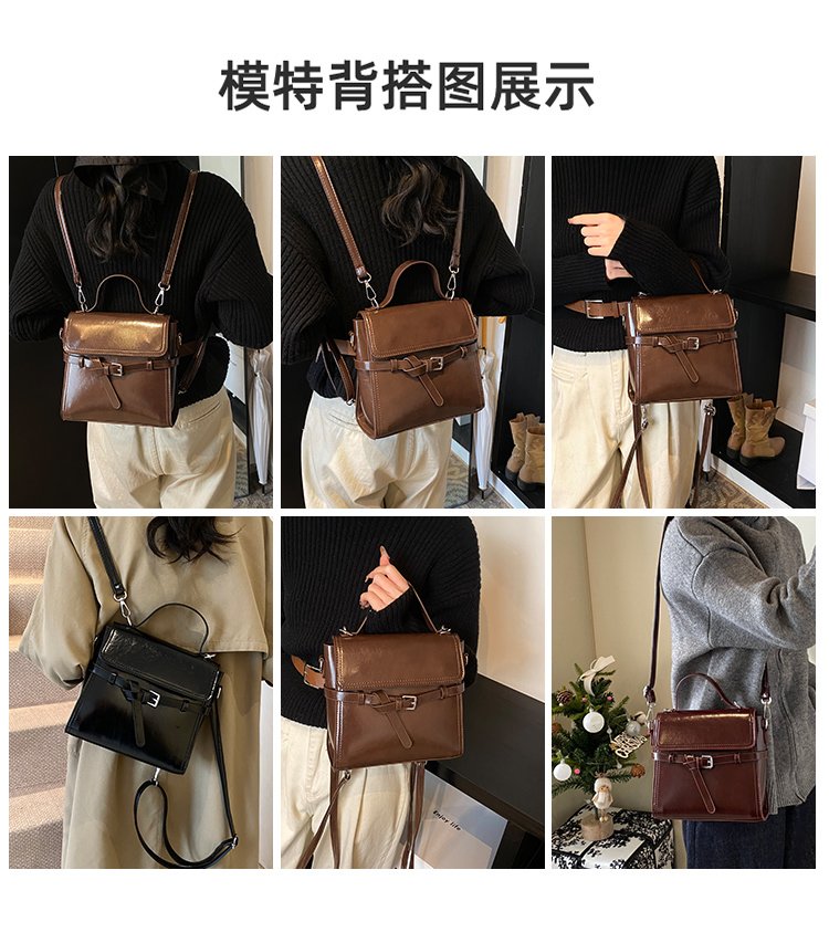 Women's PU Leather Bow Flap Backpack detail 6