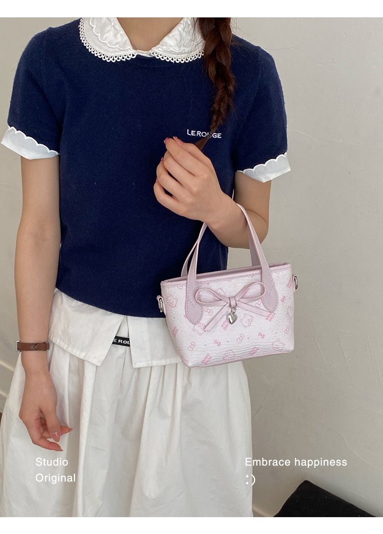 Women's PU Leather Bow Textured Top Handle Crossbody Bag detail 12