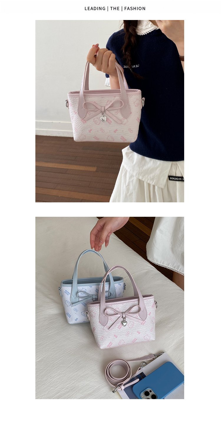 Women's PU Leather Bow Textured Top Handle Crossbody Bag detail 13