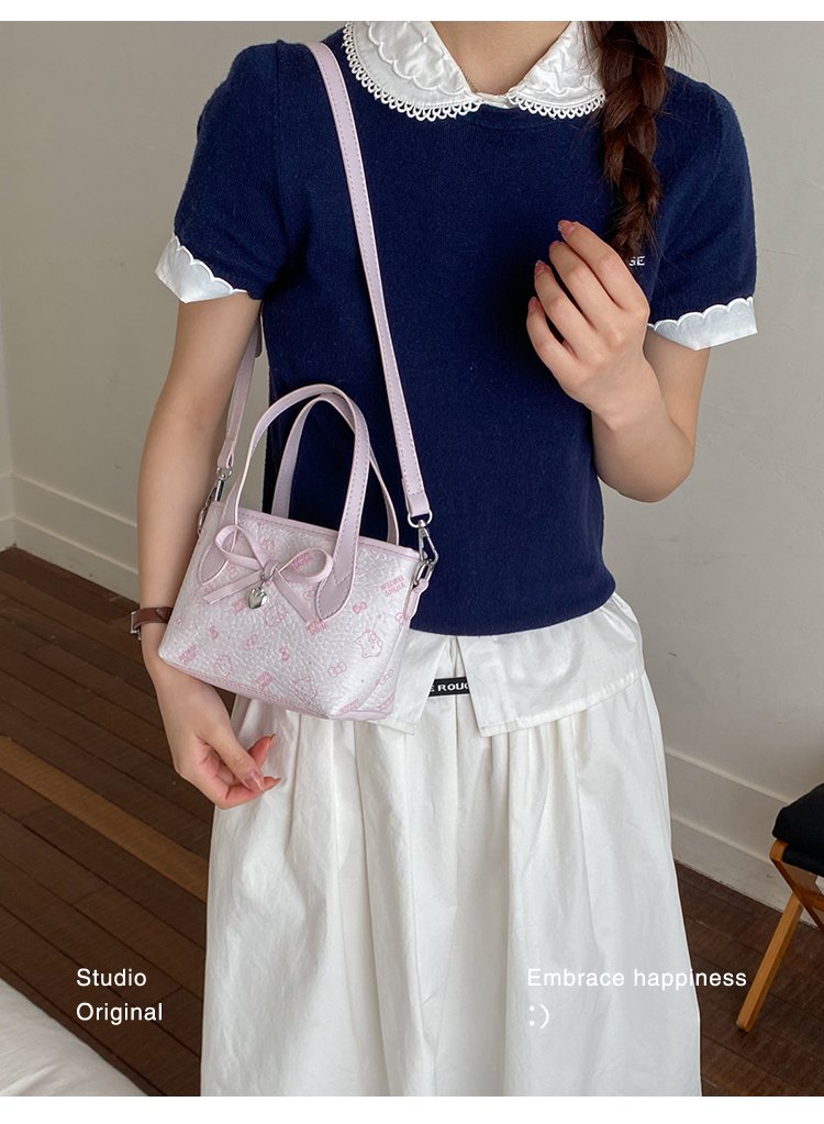 Women's PU Leather Bow Textured Top Handle Crossbody Bag detail 14