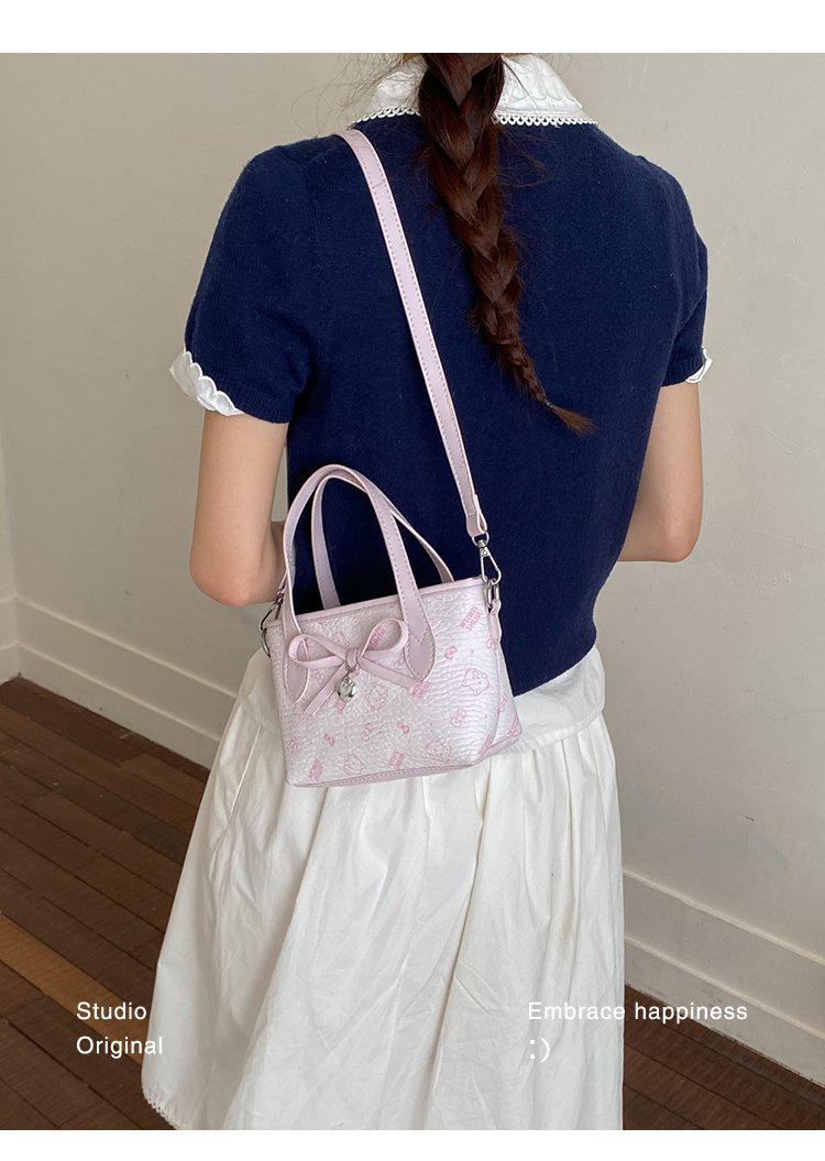 Women's PU Leather Bow Textured Top Handle Crossbody Bag detail 16