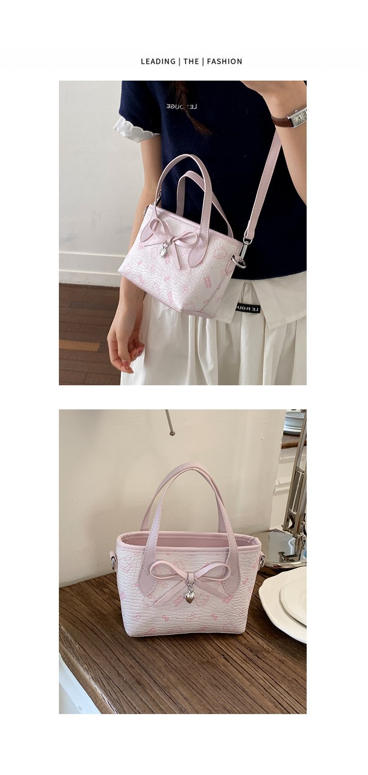 Women's PU Leather Bow Textured Top Handle Crossbody Bag detail 18
