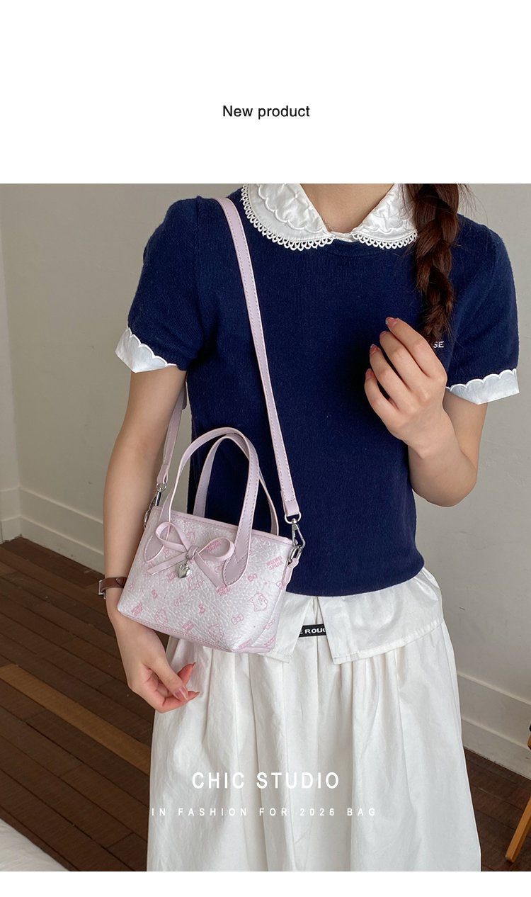 Women's PU Leather Bow Textured Top Handle Crossbody Bag detail 1