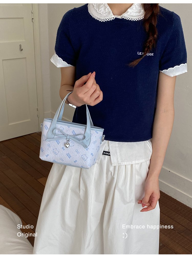 Women's PU Leather Bow Textured Top Handle Crossbody Bag detail 24