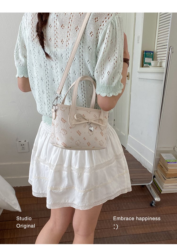 Women's PU Leather Bow Textured Top Handle Crossbody Bag detail 38