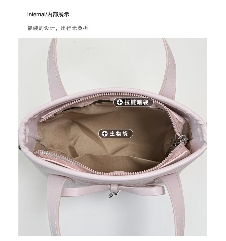 Women's PU Leather Bow Textured Top Handle Crossbody Bag detail 7