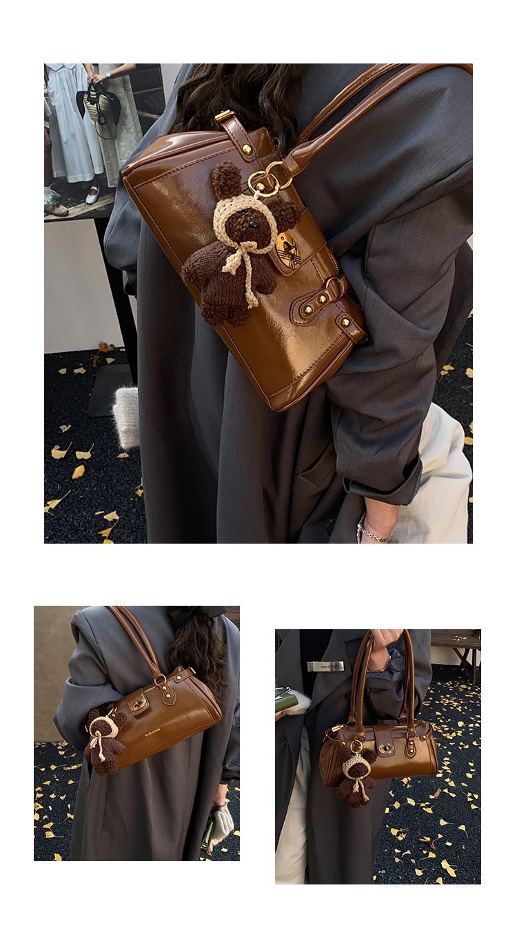 Women's PU Leather Buckle Barrel Bag detail 6