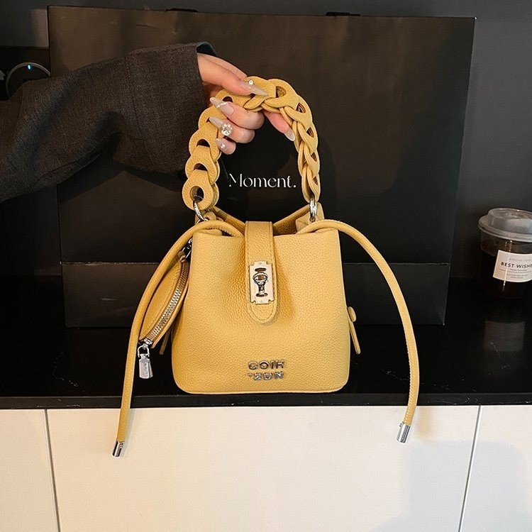 Women's PU Leather Chain Handle Bucket Bag view 2