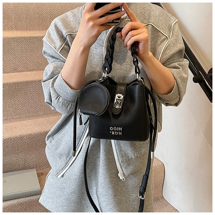 Women's PU Leather Chain Handle Bucket Bag detail 13