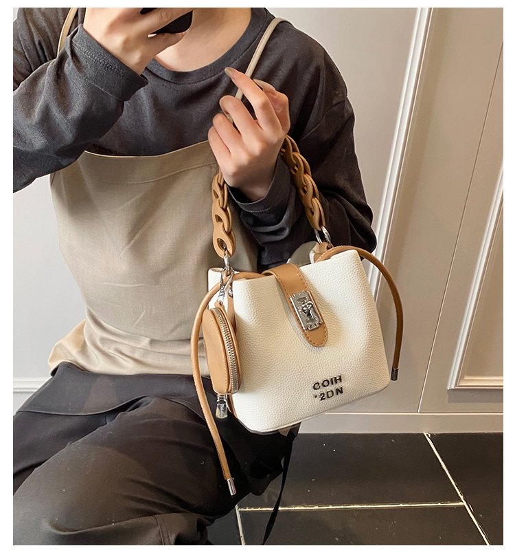 Women's PU Leather Chain Handle Bucket Bag detail 2