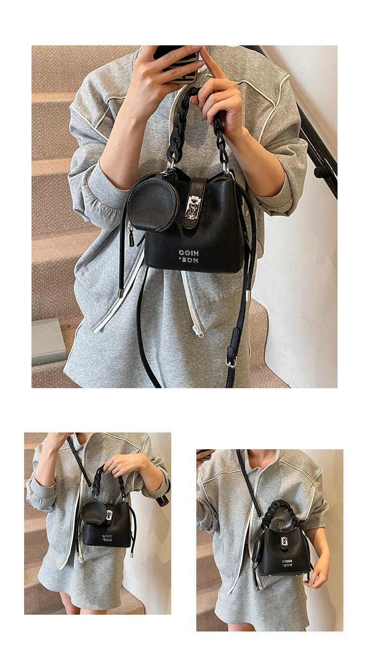 Women's PU Leather Chain Handle Bucket Bag detail 4