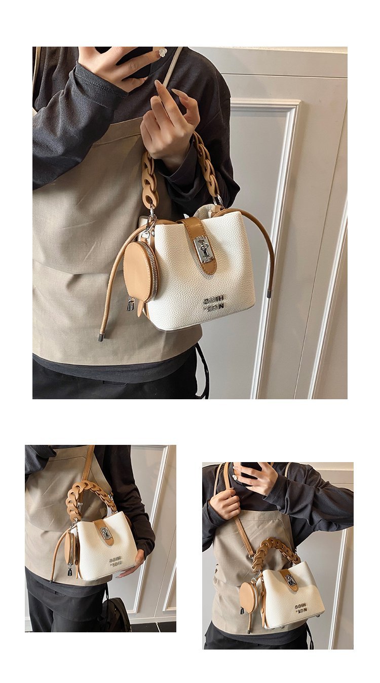 Women's PU Leather Chain Handle Bucket Bag detail 7