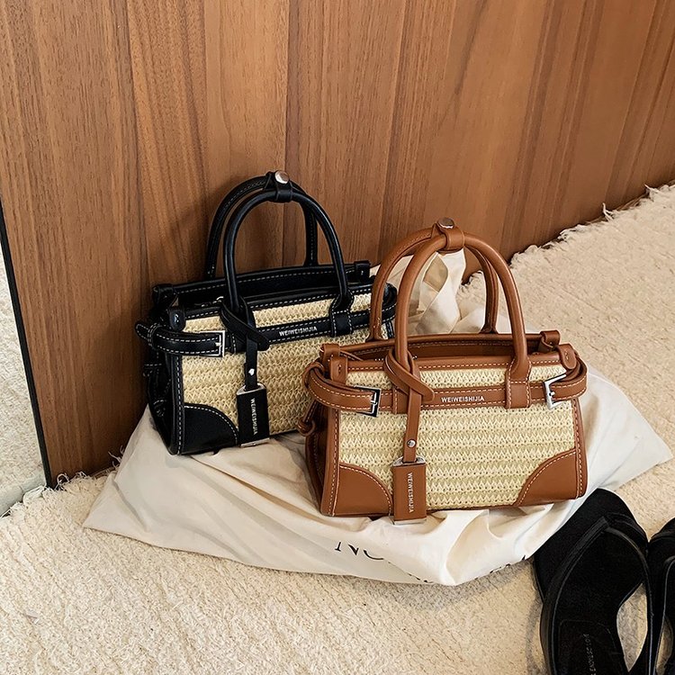 Women's PU Leather Contrast Trim Basket Handbag view 2