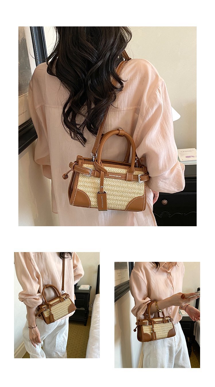 Women's PU Leather Contrast Trim Basket Handbag detail 14