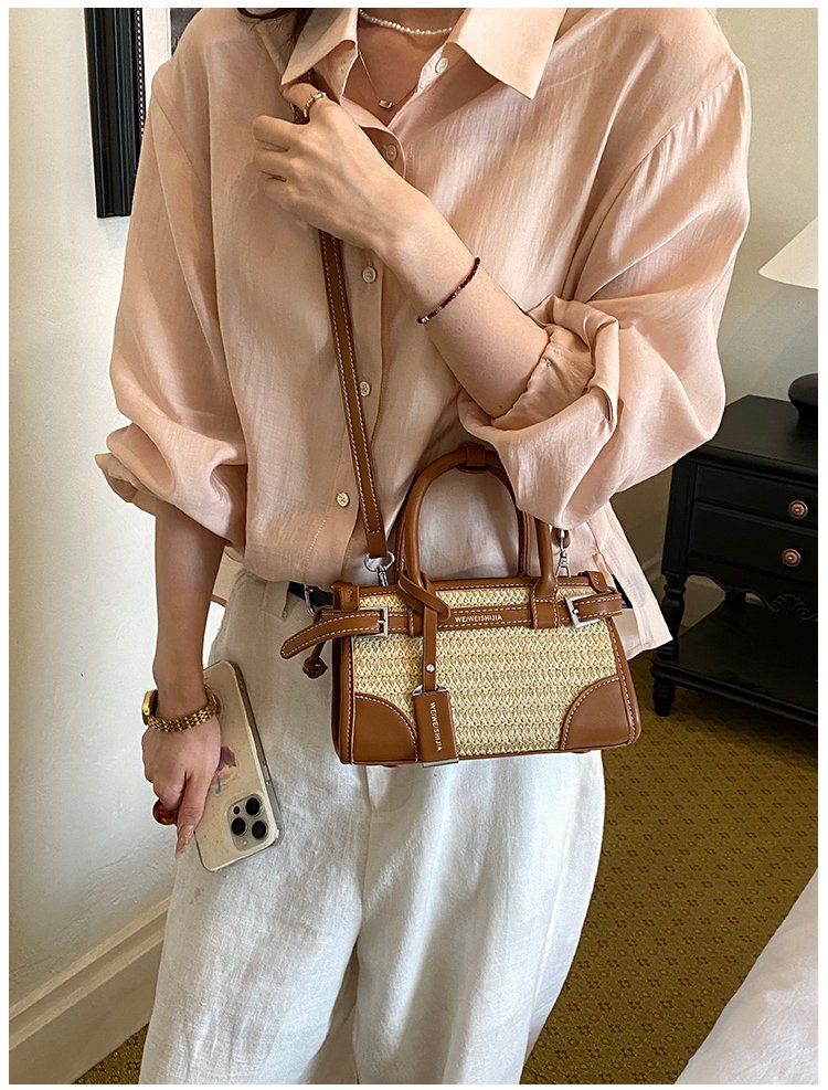 Women's PU Leather Contrast Trim Basket Handbag detail 16