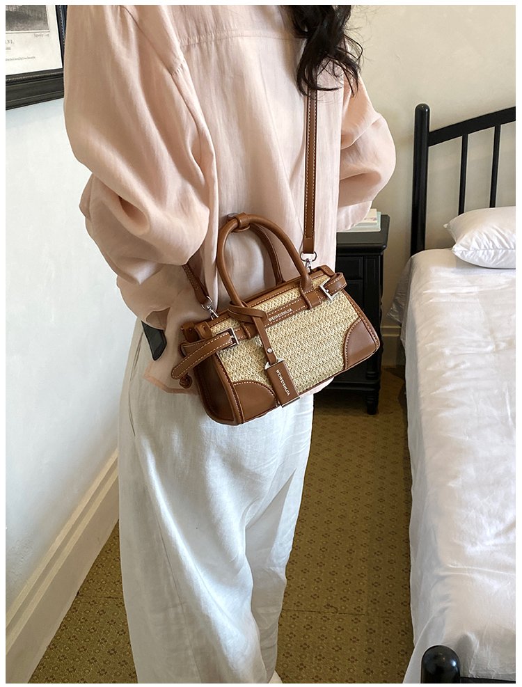 Women's PU Leather Contrast Trim Basket Handbag detail 18