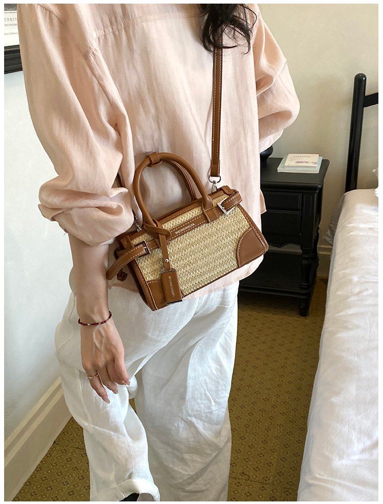 Women's PU Leather Contrast Trim Basket Handbag detail 19