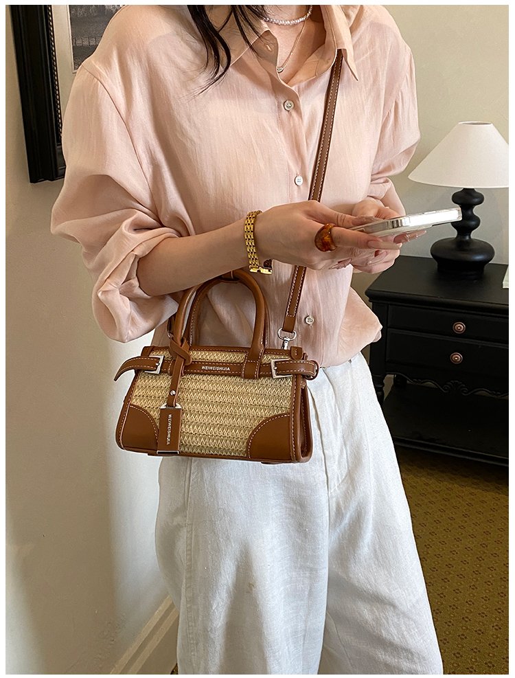 Women's PU Leather Contrast Trim Basket Handbag detail 22
