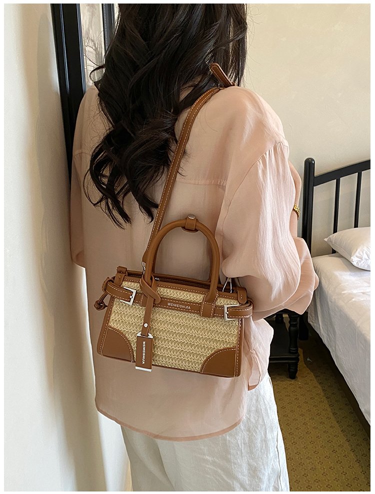 Women's PU Leather Contrast Trim Basket Handbag detail 24