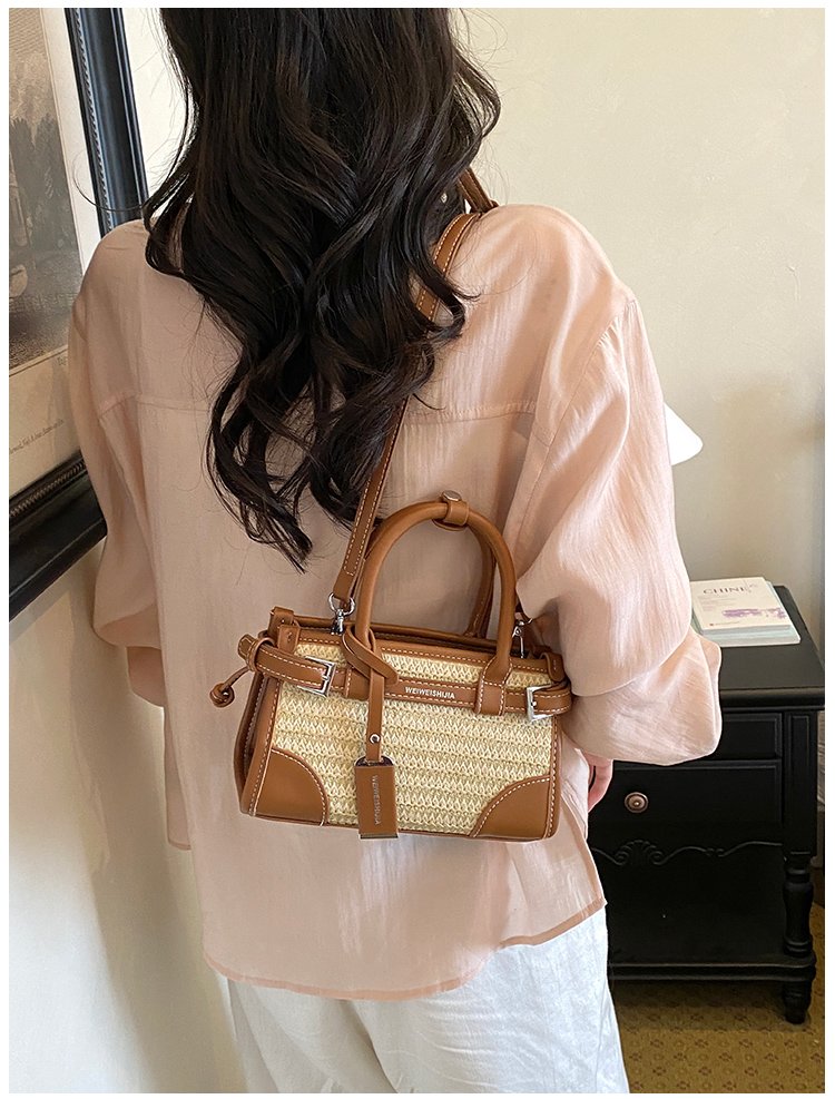 Women's PU Leather Contrast Trim Basket Handbag detail 25