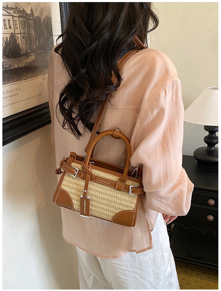Women's PU Leather Contrast Trim Basket Handbag detail 26