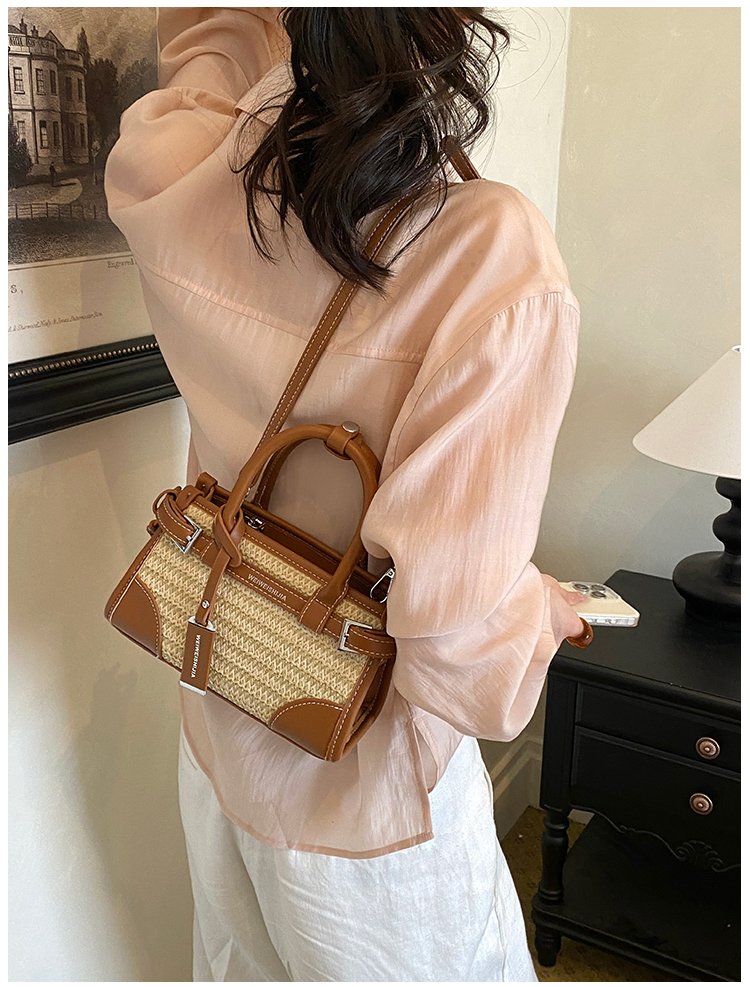 Women's PU Leather Contrast Trim Basket Handbag detail 27