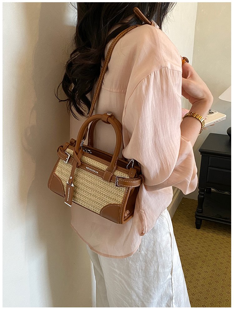 Women's PU Leather Contrast Trim Basket Handbag detail 28