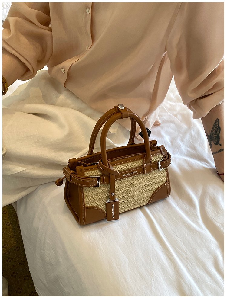Women's PU Leather Contrast Trim Basket Handbag detail 29