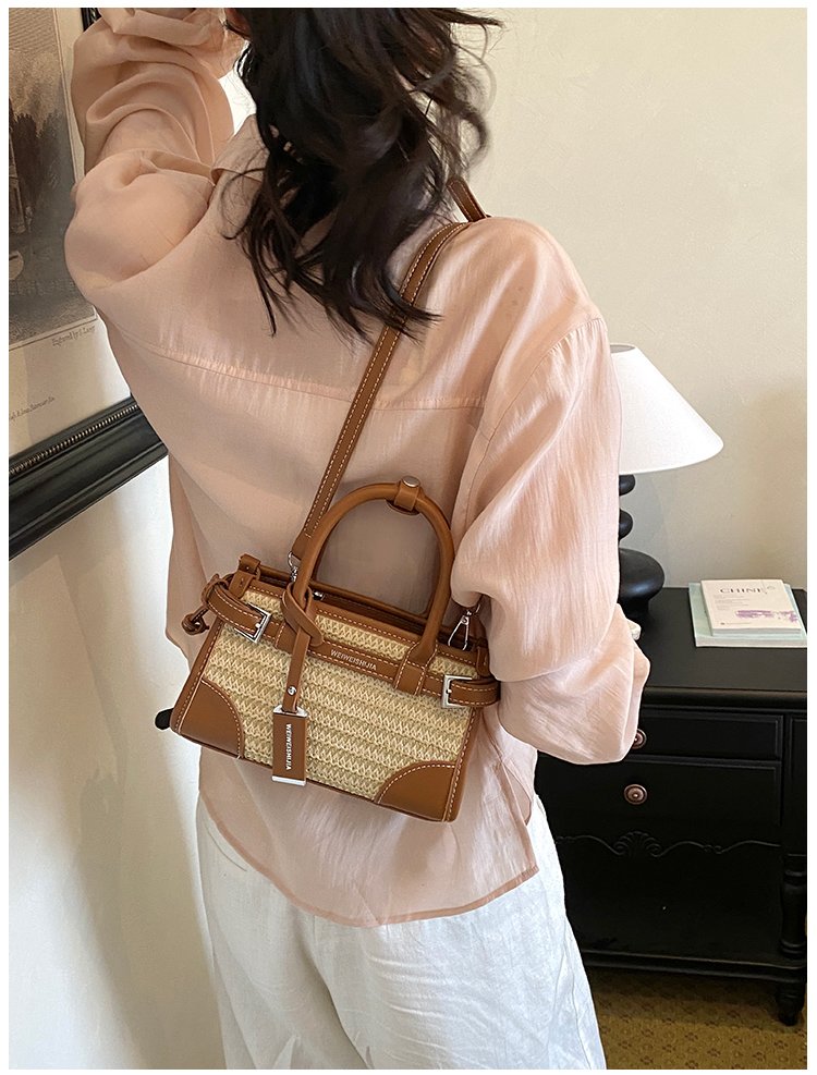 Women's PU Leather Contrast Trim Basket Handbag detail 32