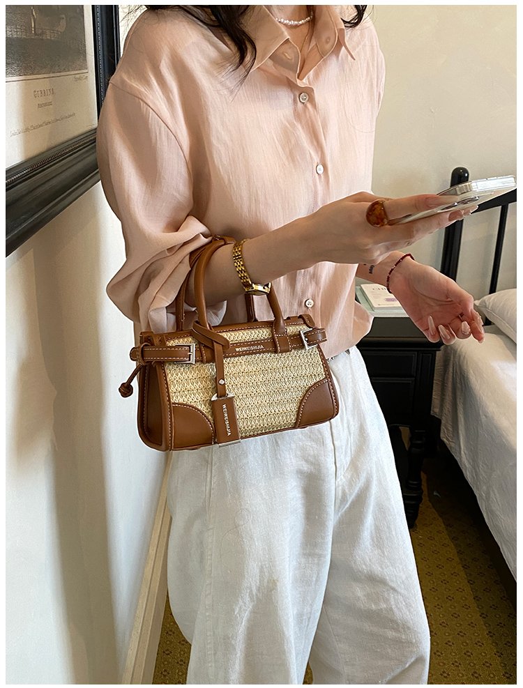 Women's PU Leather Contrast Trim Basket Handbag detail 36