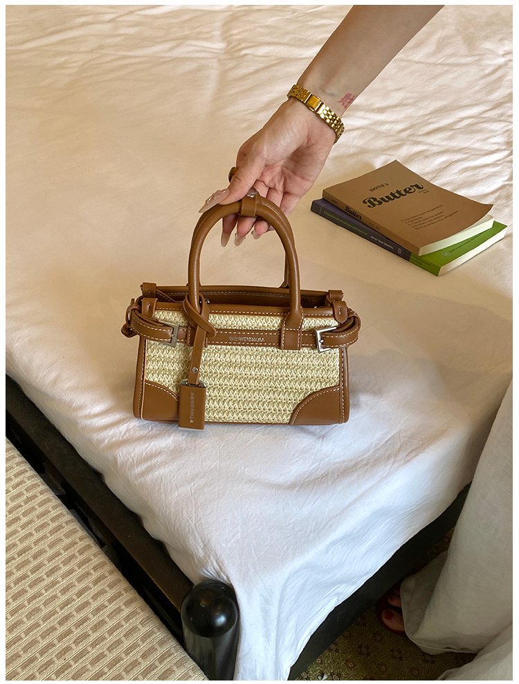 Women's PU Leather Contrast Trim Basket Handbag detail 39