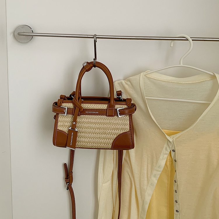 Women's PU Leather Contrast Trim Basket Handbag view 1