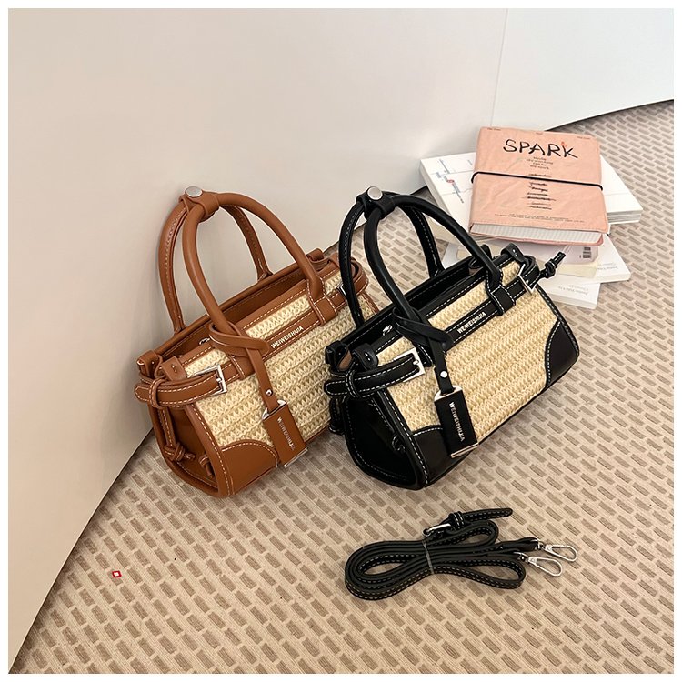 Women's PU Leather Contrast Trim Basket Handbag detail 4