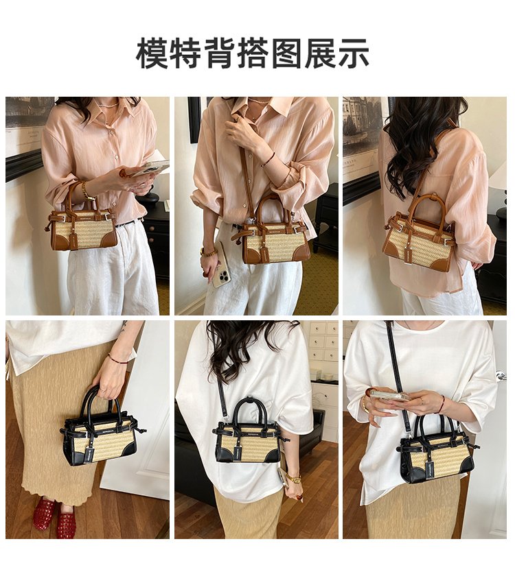 Women's PU Leather Contrast Trim Basket Handbag detail 6