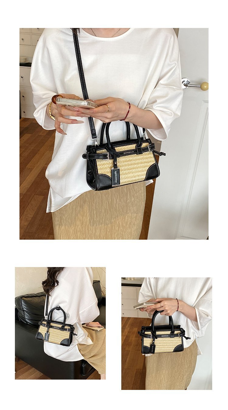 Women's PU Leather Contrast Trim Basket Handbag detail 7