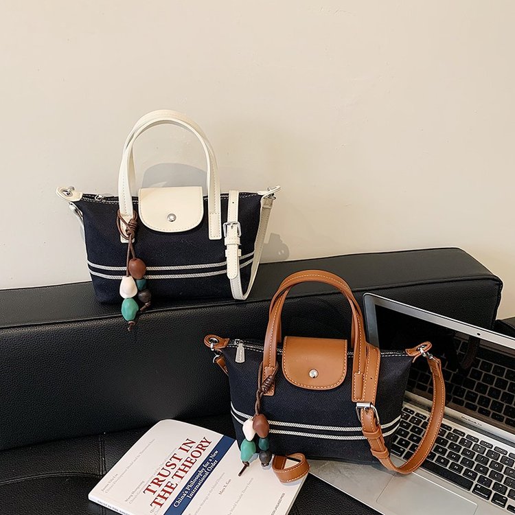 Women's PU Leather & Cloth Contrast Trim Bucket Bag view 2