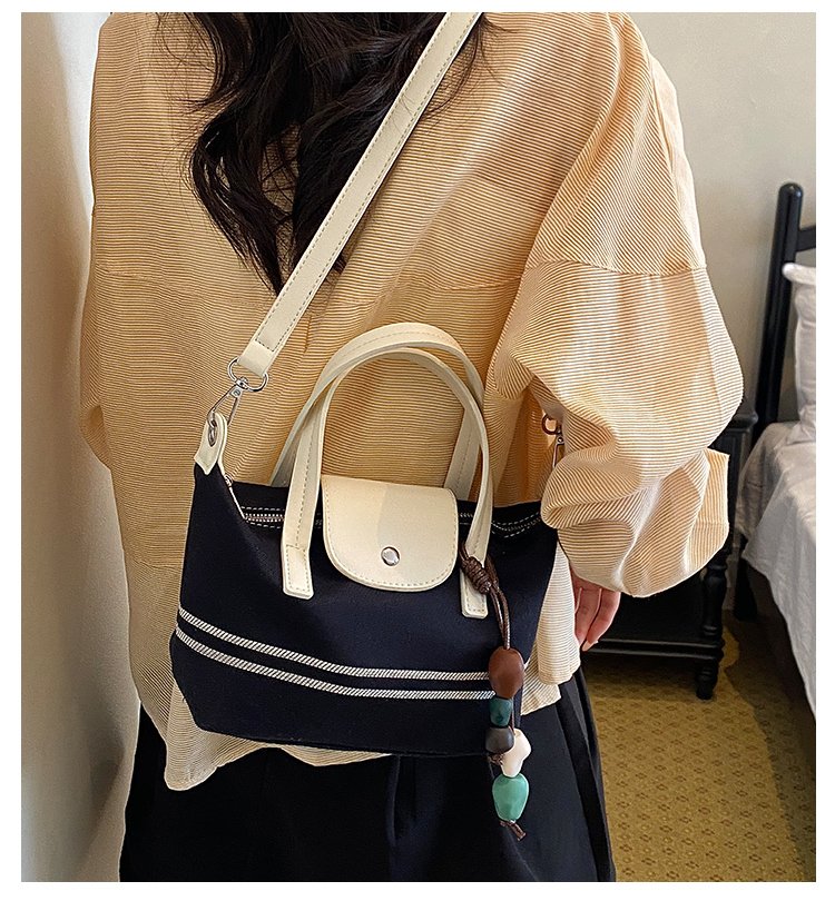 Women's PU Leather & Cloth Contrast Trim Bucket Bag detail 1
