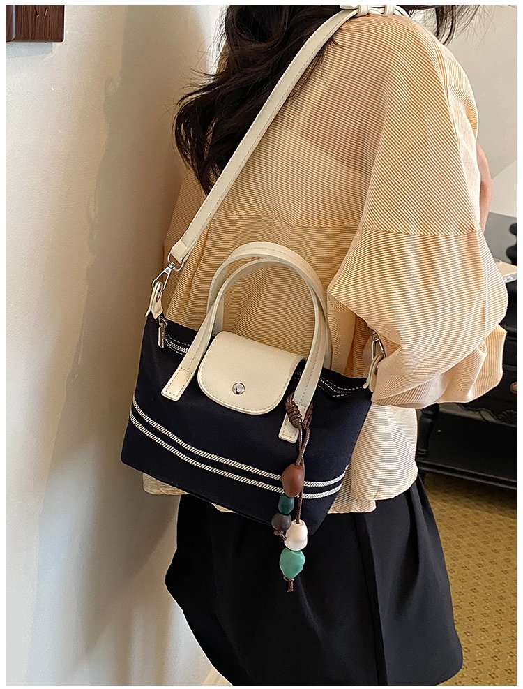 Women's PU Leather & Cloth Contrast Trim Bucket Bag detail 21