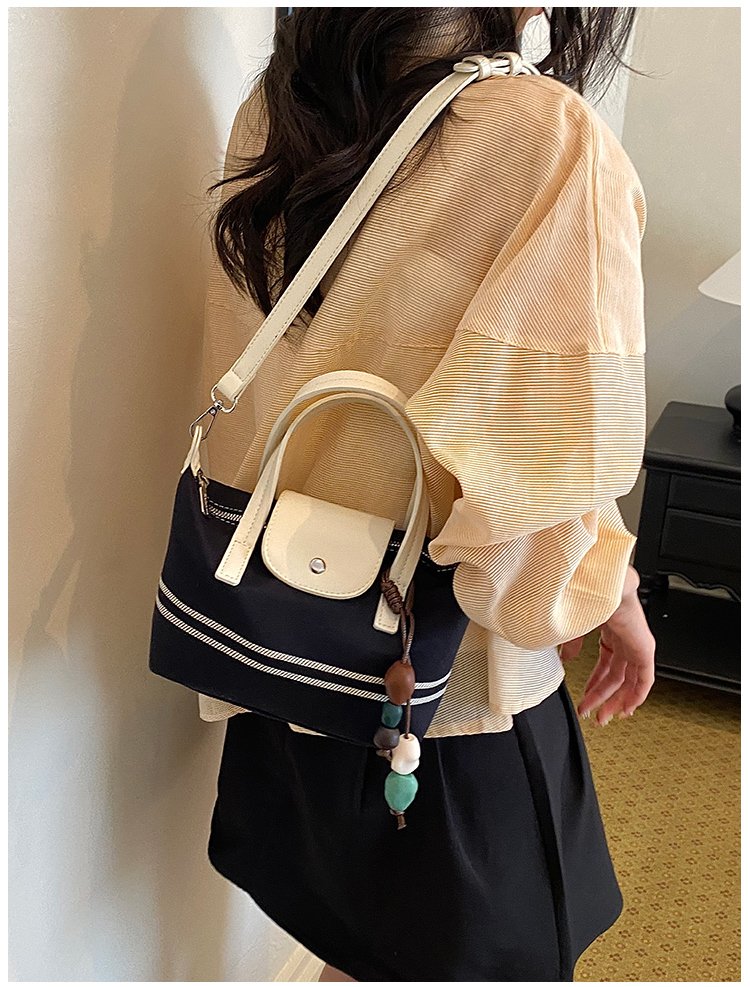 Women's PU Leather & Cloth Contrast Trim Bucket Bag detail 25