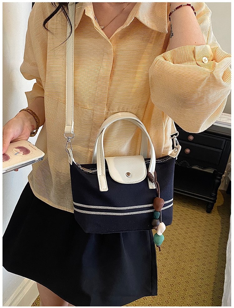 Women's PU Leather & Cloth Contrast Trim Bucket Bag detail 30