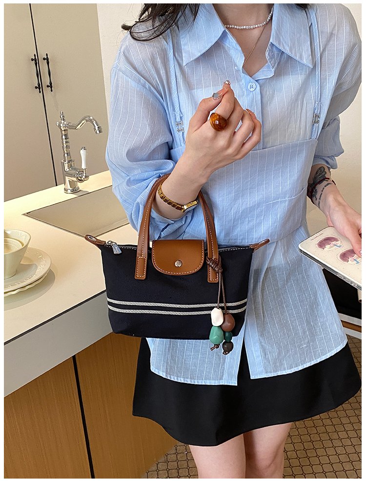 Women's PU Leather & Cloth Contrast Trim Bucket Bag detail 36
