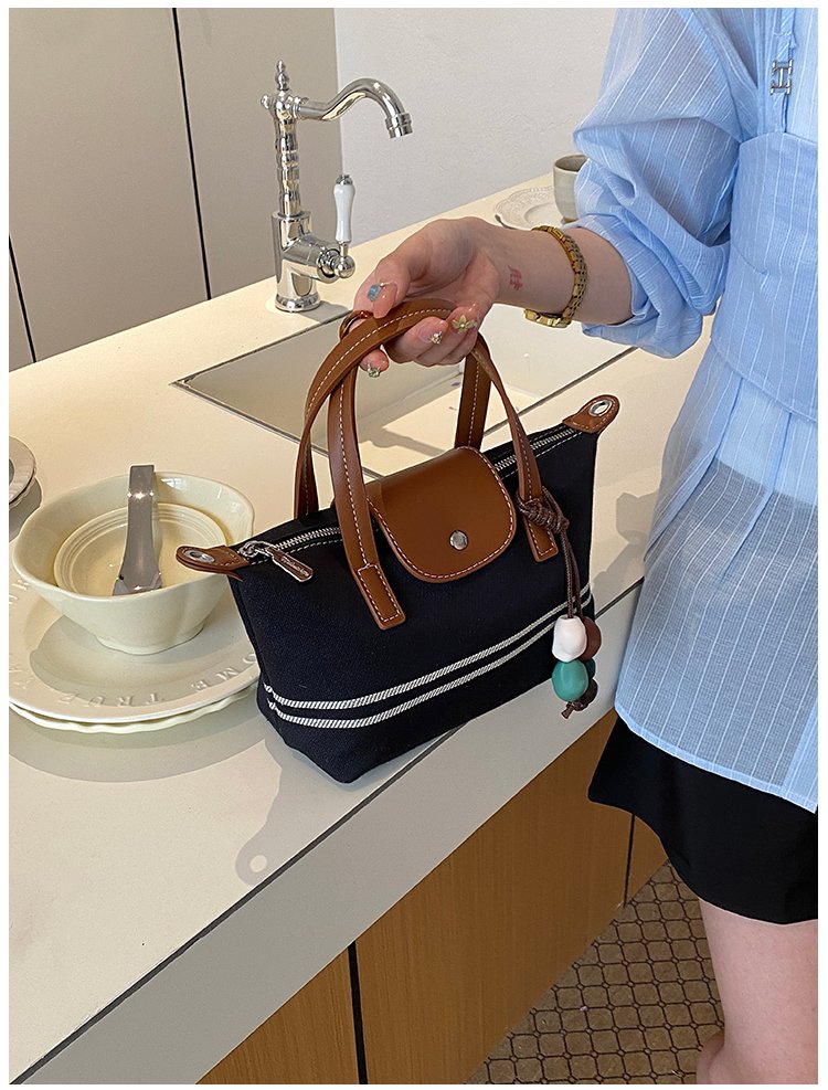 Women's PU Leather & Cloth Contrast Trim Bucket Bag detail 37