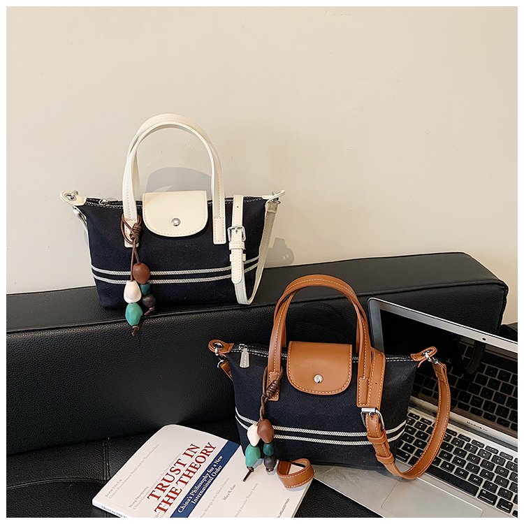 Women's PU Leather & Cloth Contrast Trim Bucket Bag detail 3