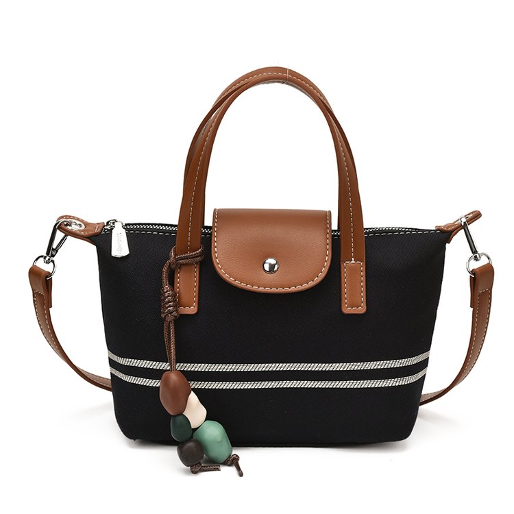 Women's PU Leather & Cloth Contrast Trim Bucket Bag view 1
